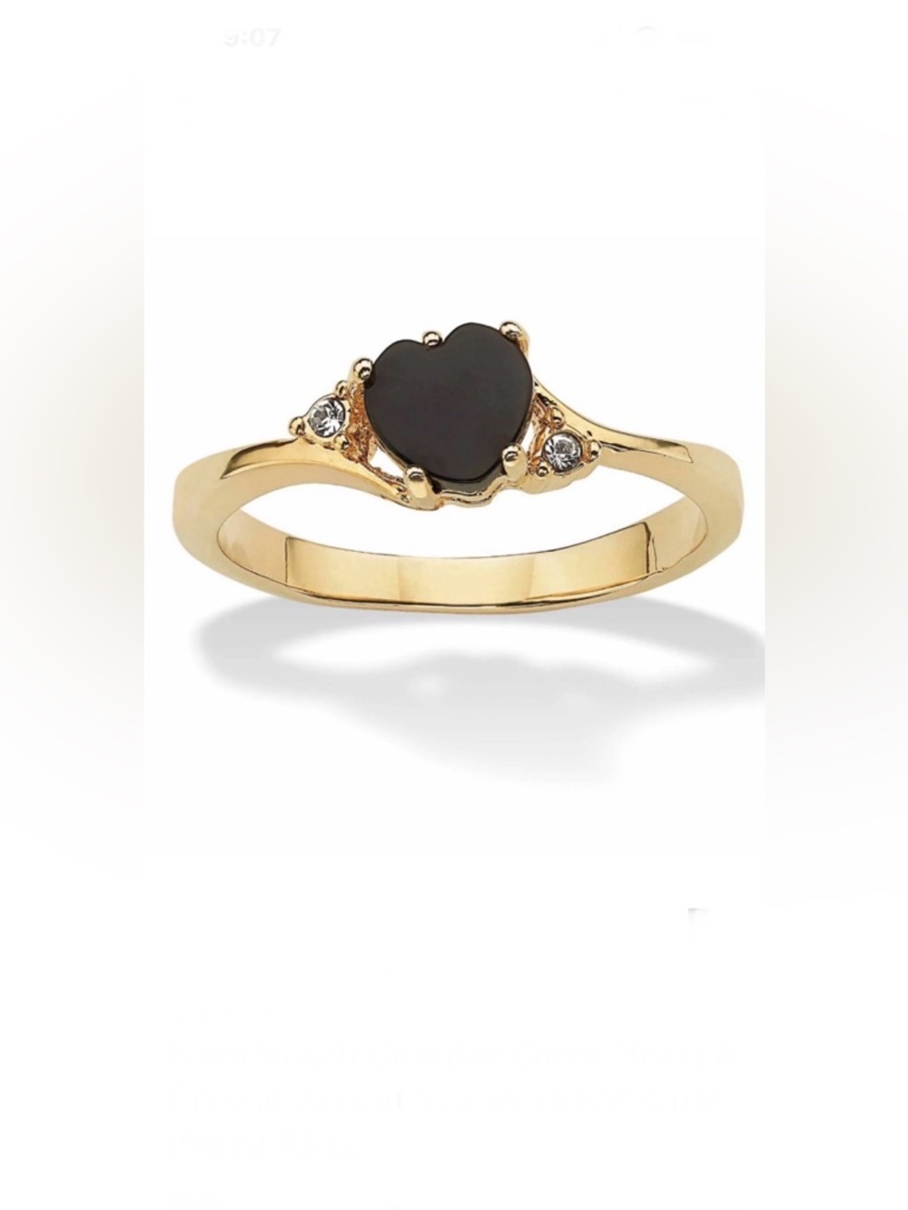 Palm Beach Genuine Onyx Heart & Crystal Accent Yellow 14 KT  Gold Plated Ring